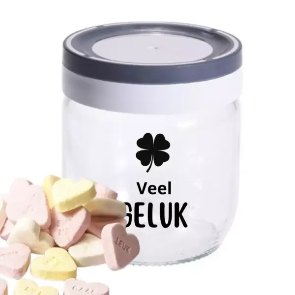 Glazen pot met snoep - veel geluk