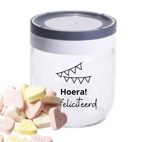 Glazen pot met snoep - verjaardag